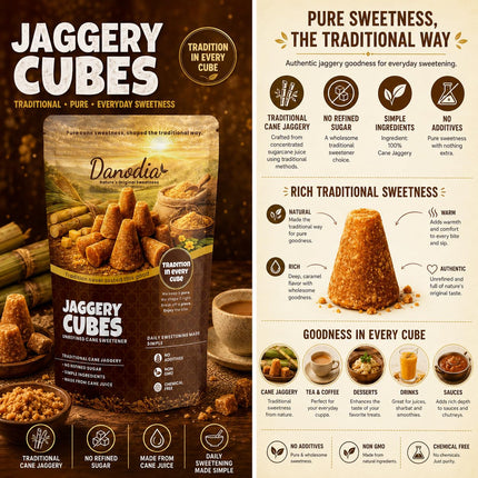Organic Jaggery Cubes, Cane Gur Sweetener, 1 lb Pack