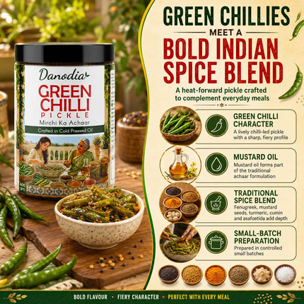 Green Chilli Pickle 350g (12.35 oz), Traditional Indian Pickle Condiment