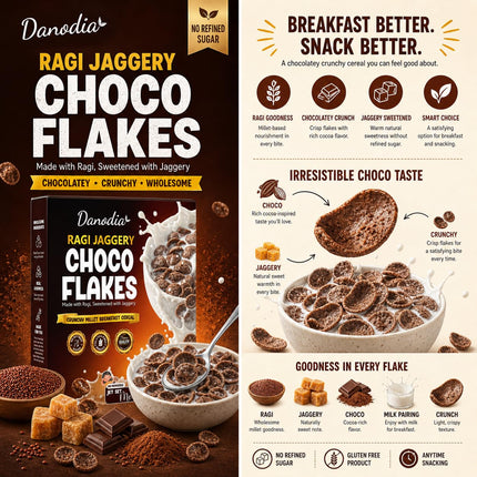Organic Ragi Jaggery Choco Flakes, Breakfast Cereal, 250g