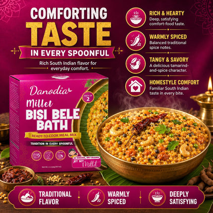 Millet Bisi Bele Bath Mix, Ready to Cook, 250g x 2, US Pantry