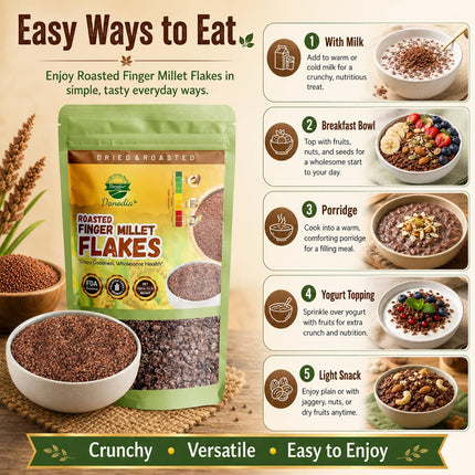 Organic Finger Millet Ragi Flakes, High Fiber, 1 lb Pack