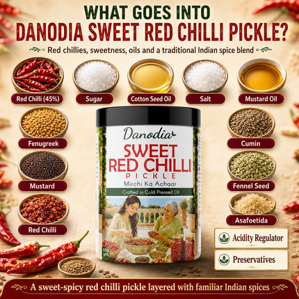 Sweet Red Chilli Pickle 300g (10.58 oz), Traditional Indian Pickle Condiment