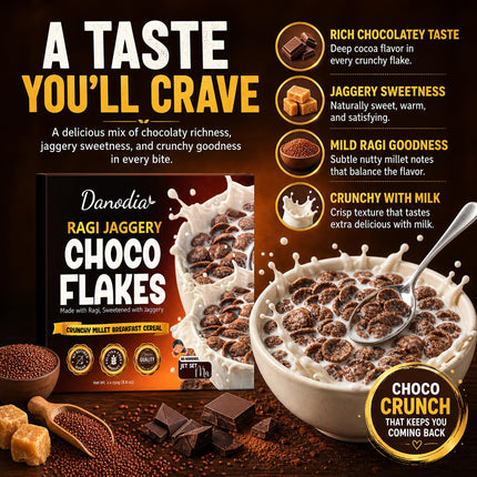 Organic Ragi Jaggery Choco Flakes, Breakfast Cereal, 250g