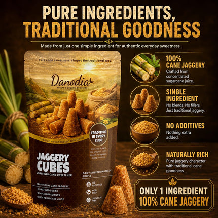 Organic Jaggery Cubes, Cane Gur Sweetener, 1 lb Pack