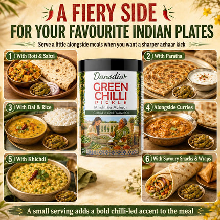 Green Chilli Pickle 350g (12.35 oz), Traditional Indian Pickle Condiment