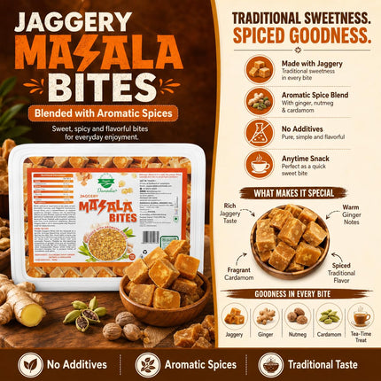 Organic Masala Jaggery Bites, Cane Gur Sweetener, 1 lb