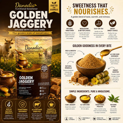 Organic Golden Jaggery with A2 Cow Ghee, Cane Gur, 1 lb US