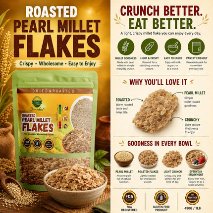 Organic Pearl Millet Bajra Flakes, Breakfast Cereal, 1 lb