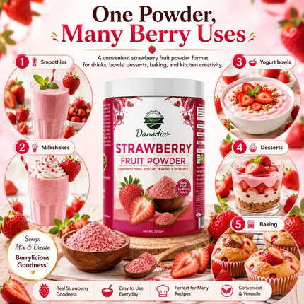 Strawberry Powder, Smoothies & Baking, 200g Pack, Pantry Pack