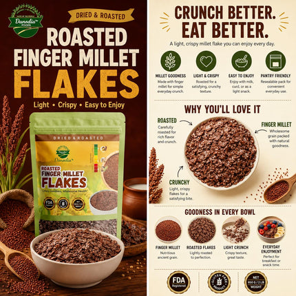 Organic Finger Millet Ragi Flakes, High Fiber, 1 lb Pack