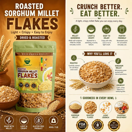 Organic Sorghum Millet Jowar Flakes, Cereal, 1 lb Pack