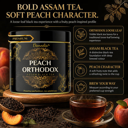 Organic PEACH ORTHODOX ASSAM BLACK TEA (3.5oz/100g) 50+ servings