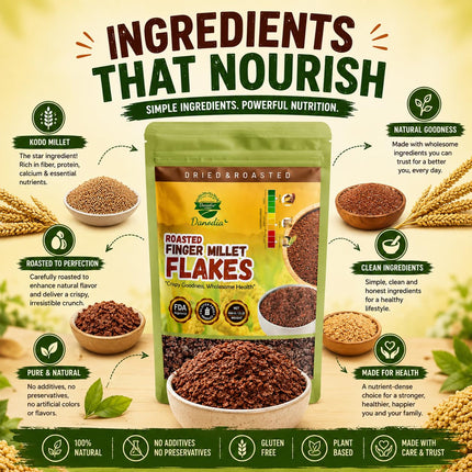 Organic Finger Millet Ragi Flakes, High Fiber, 1 lb Pack
