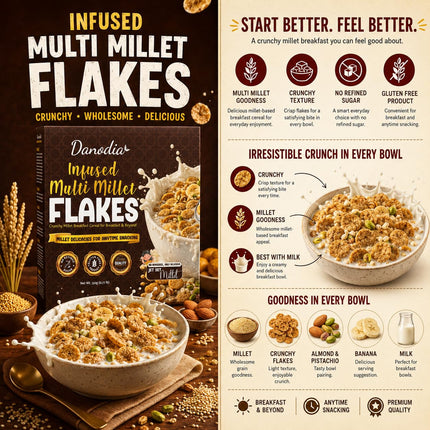 Organic Infused Multi Millet Breakfast Flakes Cereal, 350g