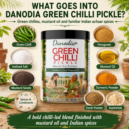 Green Chilli Pickle 350g (12.35 oz), Traditional Indian Pickle Condiment