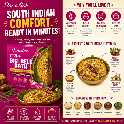 Millet Bisi Bele Bath Mix, Ready to Cook, 250g x 2, US Pantry