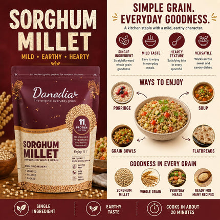 Organic Sorghum Millet Jowar Grain, Gluten-Free, 2 lb, Grocery Pantry