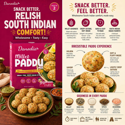 Millet Paddu Mix, Ready to Cook, 250g x 2, Quick Indian Meal