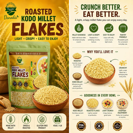 Organic Kodo Millet Flakes, Breakfast Cereal, 1 lb Pack