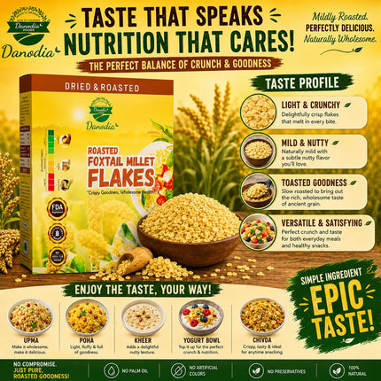 Danodia Foods Organic Foxtail Millet Flakes, Breakfast Cereal, 1 lb