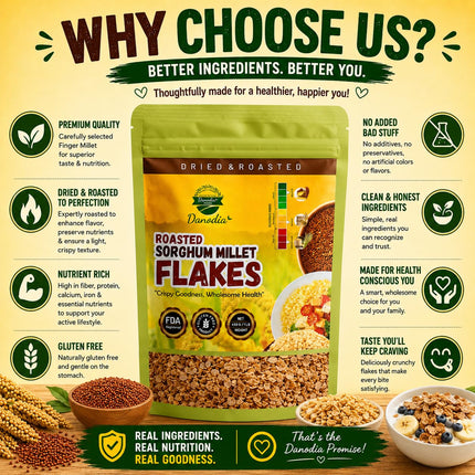 Organic Sorghum Millet Jowar Flakes, Cereal, 1 lb Pack