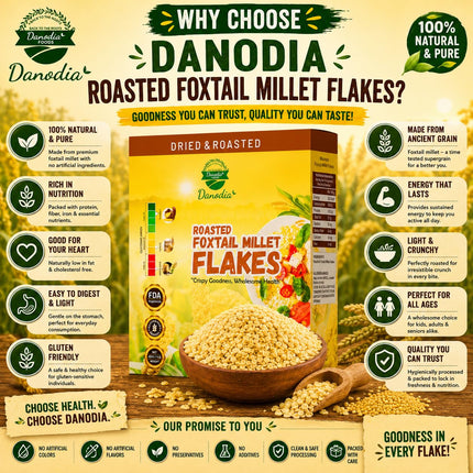 Danodia Foods Organic Foxtail Millet Flakes, Breakfast Cereal, 1 lb