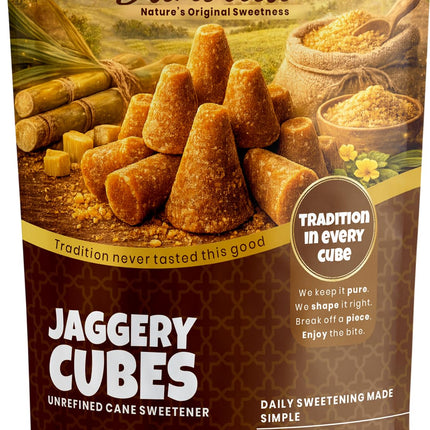 Organic Jaggery Cubes, Cane Gur Sweetener, 1 lb Pack