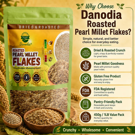 Organic Pearl Millet Bajra Flakes, Breakfast Cereal, 1 lb