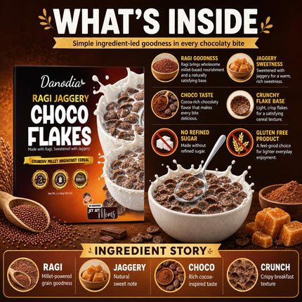 Organic Ragi Jaggery Choco Flakes, Breakfast Cereal, 250g