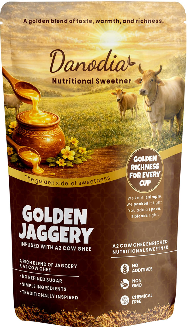 Organic Golden Jaggery with A2 Cow Ghee, Cane Gur, 1 lb US