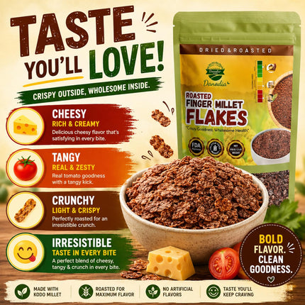 Organic Finger Millet Ragi Flakes, High Fiber, 1 lb Pack