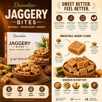 Organic Jaggery Bites, Cane Gur Sweetener, 1 lb Pack