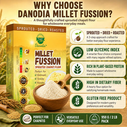Organic Millet Fusion Sprouted Chapati & Bread Flour, 2 lb Pack