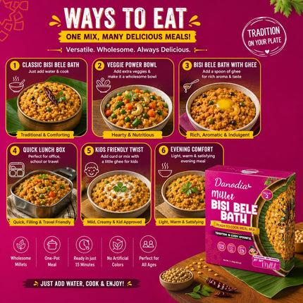 Millet Bisi Bele Bath Mix, Ready to Cook, 250g x 2, US Pantry