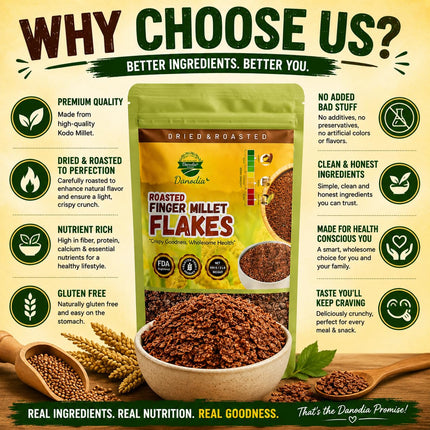 Organic Finger Millet Ragi Flakes, High Fiber, 1 lb Pack