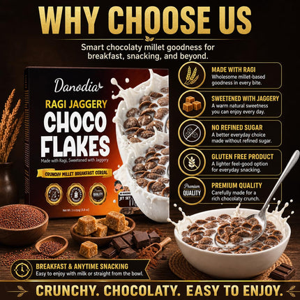 Organic Ragi Jaggery Choco Flakes, Breakfast Cereal, 250g