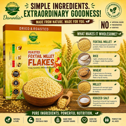 Danodia Foods Organic Foxtail Millet Flakes, Breakfast Cereal, 1 lb