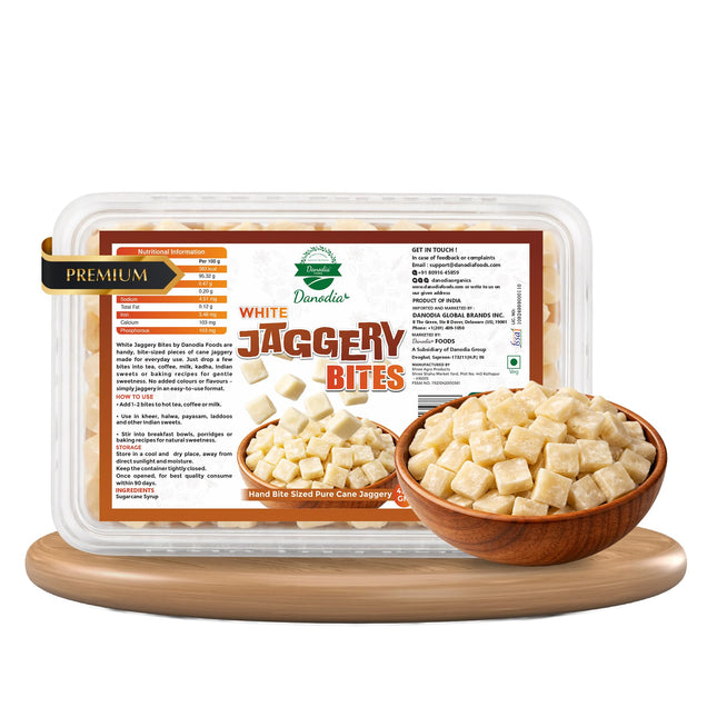 Organic White Jaggery Bites, Cane Gur Sweetener, 1 lb Pack