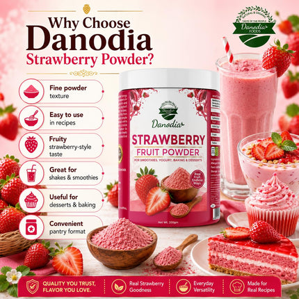 Strawberry Powder, Smoothies & Baking, 200g Pack, Pantry Pack