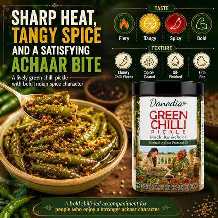 Green Chilli Pickle 350g (12.35 oz), Traditional Indian Pickle Condiment
