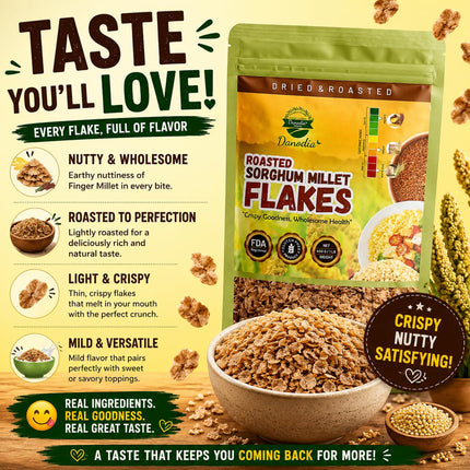 Organic Sorghum Millet Jowar Flakes, Cereal, 1 lb Pack