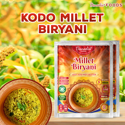 Danodia Foods Organic Kodo Millet Biryani 150g (Pack of 2), Just Add Hot Water