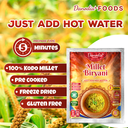 Danodia Foods Organic Kodo Millet Biryani 150g (Pack of 2), Just Add Hot Water