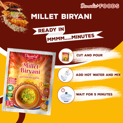 Danodia Foods Organic Kodo Millet Biryani 150g (Pack of 2), Just Add Hot Water