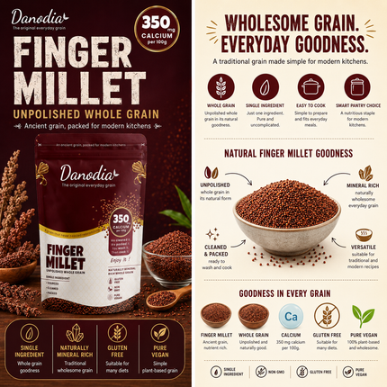 Organic Whole Grain Finger Millet (Ragi) - 2lbs (950g)