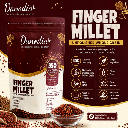 Organic Whole Grain Finger Millet (Ragi) - 2lbs (950g)