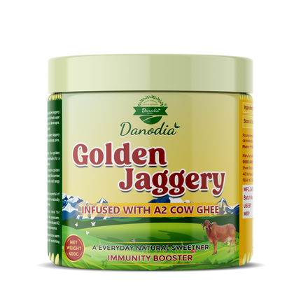 Danodia Foods Golden Jaggery Infused with A2 Cow Ghee – 400g | Made with Sugarcane Juice & Pure A2 Cow Ghee